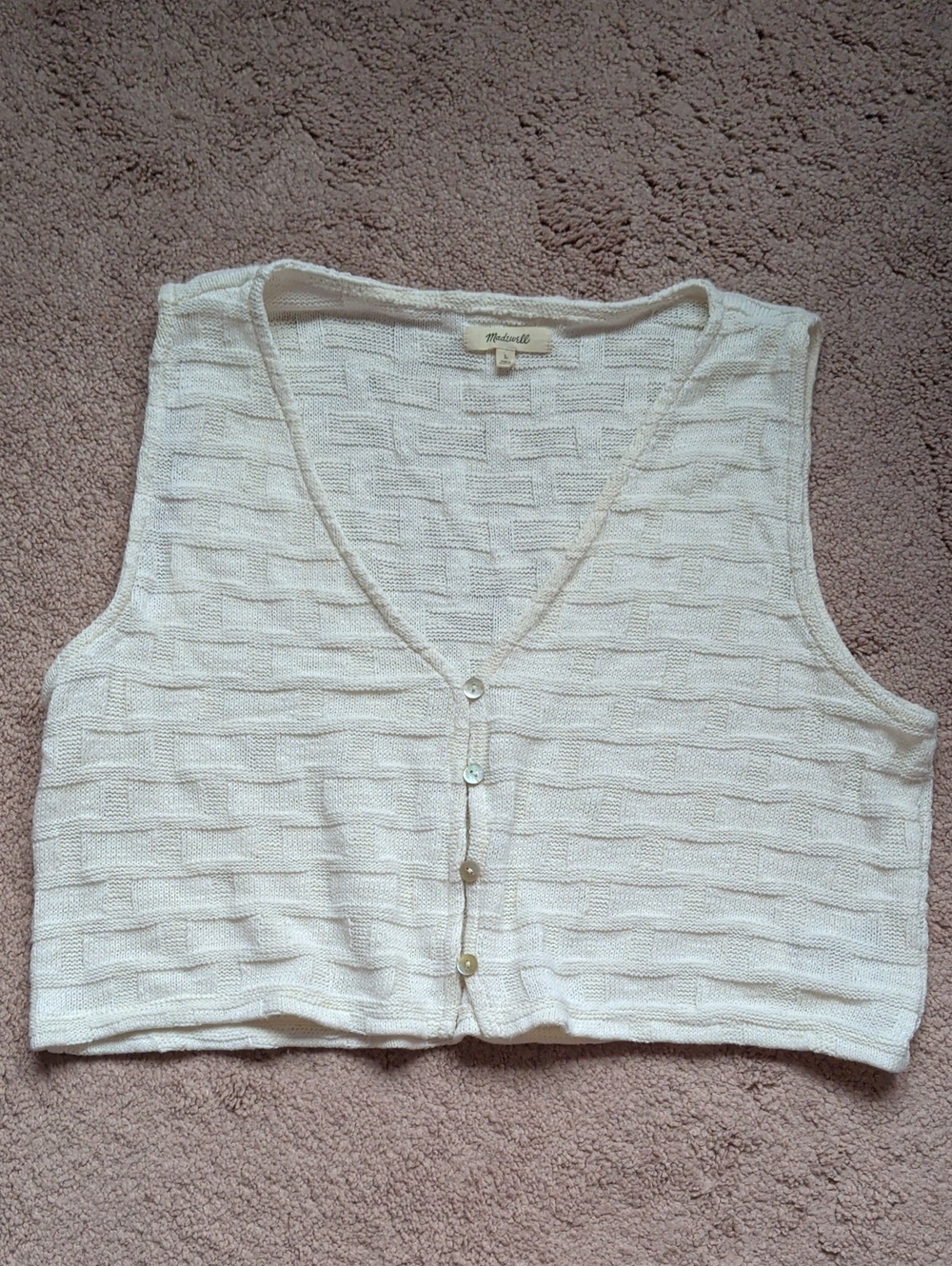 Madewell Cream Textured Knit Cropped Button-Up Tank